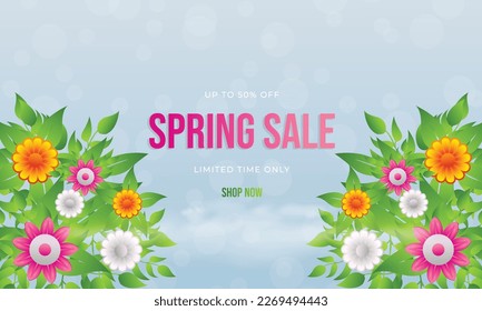 Lebhafte Blume und Leaf Spring Sale Card Design für Social Media-Post