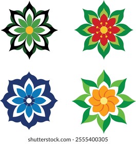 A vibrant flower pattern design vector illustration featuring intricate floral elements in various colors and shapes. Perfect for use in textiles, wallpapers, packaging, and branding. This versatile 