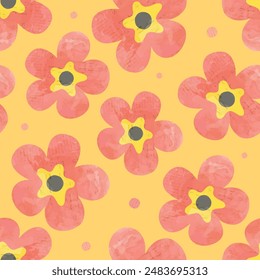 Vibrant flower seamless pattern in sweet shabby chic old paper book texture