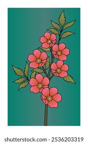 Vibrant Flowering Quince Flower Print, Colorful Floral Art with Green Leaves, Trendy Floral Posters, Hand drawn Botanical Illustration for Decor