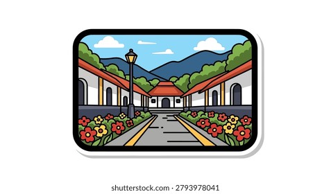 Vibrant flowers on train tracks scene