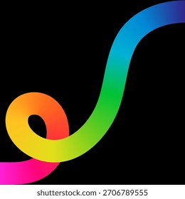 Vibrant flowing gradient ribbon with rainbow colors on black background for dynamic designs