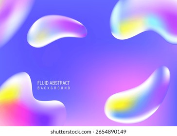 Lebendiger, fließender, abstrakter Hintergrund mit holografischen 3D-Klecksen in Neongradienten von Blau, Lila, Gelb und Rosa. Ein verträumtes und futuristisches Design, perfekt für Technik, digitale Kunst und moderne Visuals.