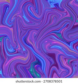 Vibrante fluido abstracto, textura remolinada de tonos púrpura y azul que crea un fondo dinámico con diseño moderno y flujo de patrones artísticos.