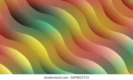 Fondo vibrante y fluido con líneas onduladas suaves, coloridas y diagonales y Gradientes lisos. Ideal para arte digital moderno, Anuncios de Web y volantes.