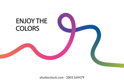 Vibrant fluid gradient line curves elegantly across a clean white background while bold black typography invites the viewer to enjoy the spectrum of bright colours displayed in this simple yet modern piece of minimalist graphic design art for creative projects.