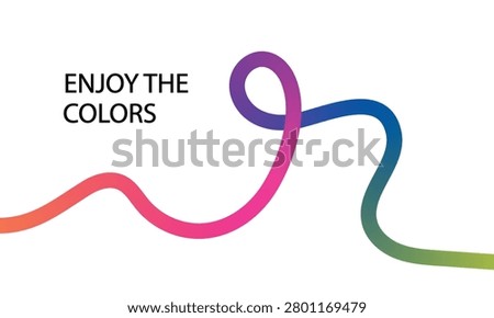 Vibrant fluid gradient line curves elegantly across a clean white background while bold black typography invites the viewer to enjoy the spectrum of bright colours displayed in this simple yet modern piece of minimalist graphic design art for creative projects.