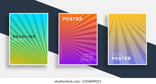vibrant flyers brochure set with rays stripes