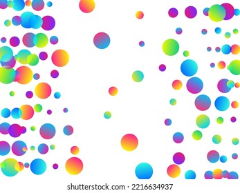 Vibrant flying confetti decoration vector background. Rainbow round particles festival decor. Cracker poppers party confetti. Prize event decor illustration. Random pieces.