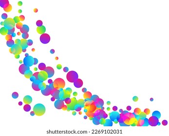 Vibrante fondo vectorial de decoración de confeti volador. Fiesta decorativa de partículas redondas arcoiris. Cachorros de caca cayendo confiti. Ilustración de decoración de eventos de premios. Ganancia del casino.