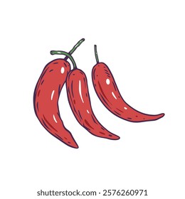 A vibrant and food illustration featuring three bright red chili peppers, perfect for any culinary themes