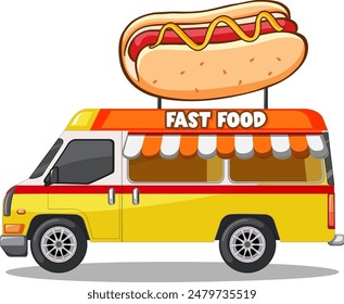 A vibrant food truck with a hotdog sign