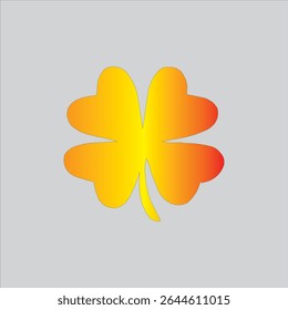A vibrant four-leaf clover icon with a golden yellow and orange gradient. This classic symbol represents good luck, fortune, and St. Patrick's Day. Vector illustration isolated for easy use in logos, 