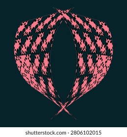 A vibrant fractal design featuring intricate pink and green geometric shapes radiating outward in a circular formation.