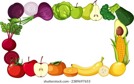 A vibrant frame border made up of various fruits and vegetables