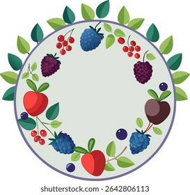 A vibrant and fresh **oval frame of mixed berries**, featuring a blend of strawberries, blueberries, raspberries, and blackberries—ideal for natural, fruity, and decorative designs.

