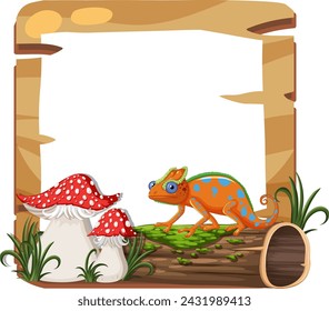 Vibrant frog with mushrooms in a whimsical frame