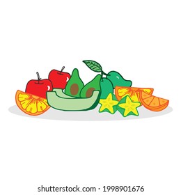 Vibrant Fruits Ensemble: Explore a burst of colors with this lively hand-drawn vector set featuring a variety of vibrant fruits. Perfect for adding a fresh and energetic touch to your designs