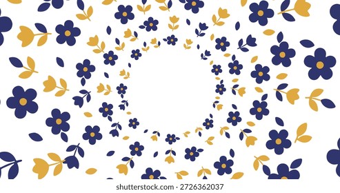 Vibrante fondo de patrón floral completo con espacio blanco circular central.