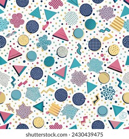 Vibrant, funky, geometric pattern perfect for graphic design projects. Abstract, colorful, 80s-inspired illustration vector. 