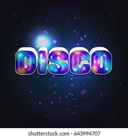 Vibrant futuristic 80s styled disco night party event poster, flyer, banner, brochure template. Luminous font, neon lights and dramatic background.