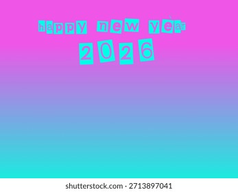 Fondo degradado vibrante y futurista con un mensaje de estilo neón "Feliz año Nuevo 2026".