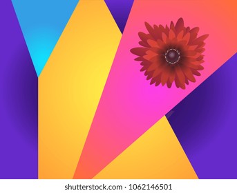 Vibrant futuristic pattern with red chrysanthemum flower. Boock cover, banner, card in vector.