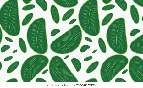 a vibrant, futuristic seamless leaf pattern featuring minimalistic and stylized leaves in rich green tones, perfect for eco-inspired designs and decor.
