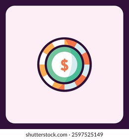 Vibrant gambling chip icon with dollar sign, symbolizing financial risk