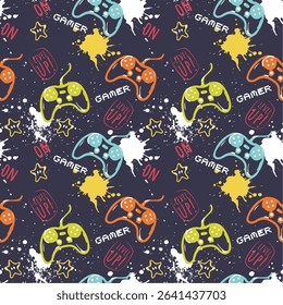 Vibrant Gaming Pattern with Game Controllers and Text