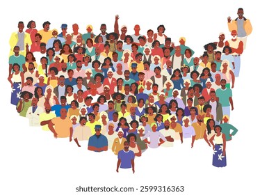 A vibrant gathering showcases a multitude of individuals representing Americas rich cultural diversity, engaged in celebration and community spirit
