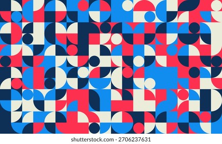 Vibrant geometric abstract background.  Bold red, blue, and cream shapes create a dynamic, modern design perfect for website banners, social media posts, or print projects.