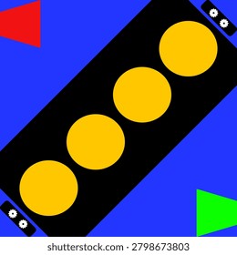 Vibrant geometric abstract background with a bold black diagonal stripe, bright yellow circles, and neon accents on a vivid blue backdrop.
