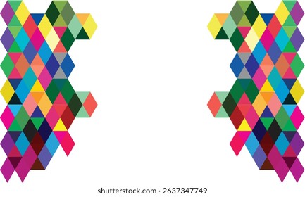 Vibrant geometric abstract background with colorful hexagonal patterns on both sides and white space in the center. Perfect for creative design, posters, or digital artwork templates.