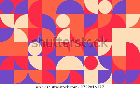 Vibrant geometric abstract background.  Modern, bold color palette of coral, purple, and cream creates a dynamic, playful composition perfect for website banners, social media, or print projects.