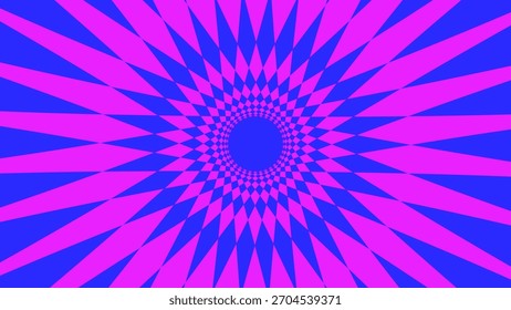 Padrão abstrato geométrico vibrante com formas estelares rosa e azul formando um design radial hipnótico. Perfeito para arte moderna, fundos, cartazes e projetos visuais criativos.