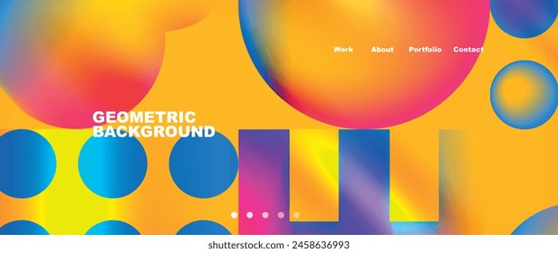 Vibrant geometric art featuring circles and squares in tints and shades of electric blue on an orange background, creating a colorful and symmetrical pattern