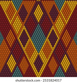 Vibrant Geometric Autumn Seamless Pattern with Leaf Shapes and Bold Colors
