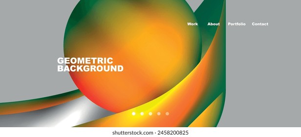 Vibrant geometric background with a colorful sphere in the center resembling a juicy orange, a seedless fruit often used in liquid natural food and drink production