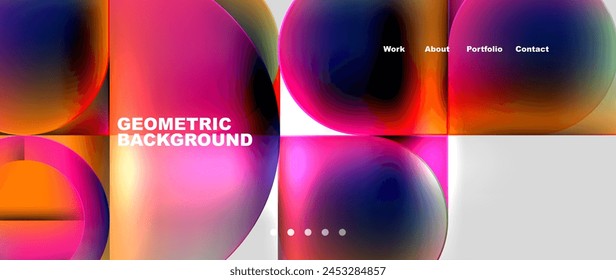 A vibrant geometric background featuring circles and squares in shades of purple, pink, violet, and magenta. Inspired by automotive lighting, this design embodies colorfulness and fluidity