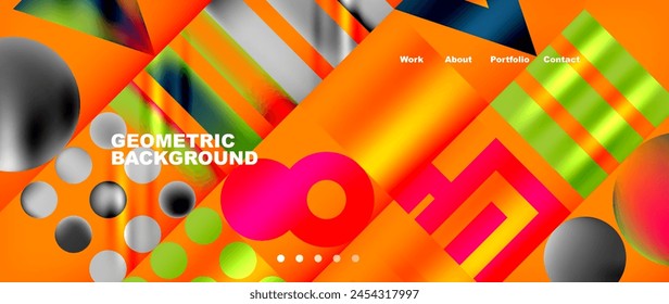 Vibrant geometric background featuring circles and triangles in a colorful palette of oranges, ambers, and magentas. This art piece showcases a beautiful pattern of tints and shades, up close