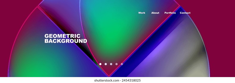 Un fondo geométrico vibrante con círculos en tonos de púrpura, verde y azul. El diseño líquido crea una exhibición dinámica y colorida de colorido