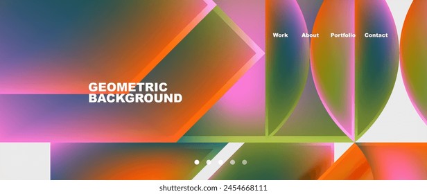 A vibrant geometric background featuring circles and squares in shades of orange, amber, magenta, and electric blue. The pattern is colorful and modern, perfect for a techinspired design