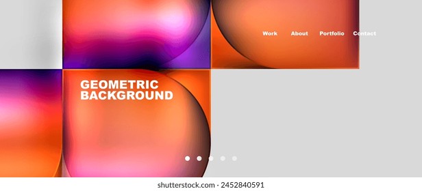 A vibrant geometric background featuring colorful squares and circles in shades of electric blue, magenta, peach, and amber. The liquidlike design is reminiscent of macro photography