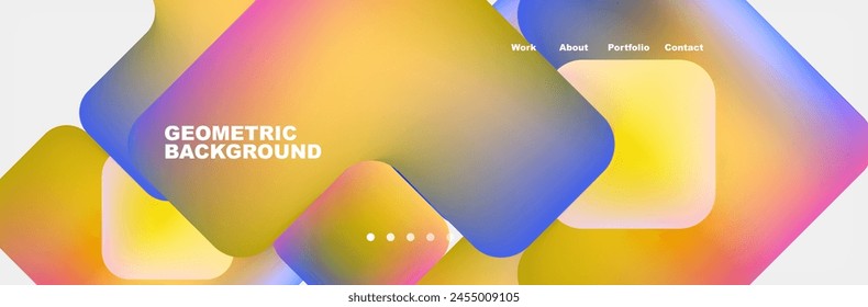 A vibrant geometric background featuring colorful squares on a white canvas. The electric blue hues create a striking pattern of rectangles and triangles, giving it an artistic and eyecatching look