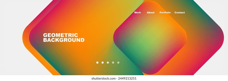 A vibrant geometric background featuring a rainbow of colors including amber, orange, and tints and shades. The design includes triangles, circles, and a modern technologyinspired pattern