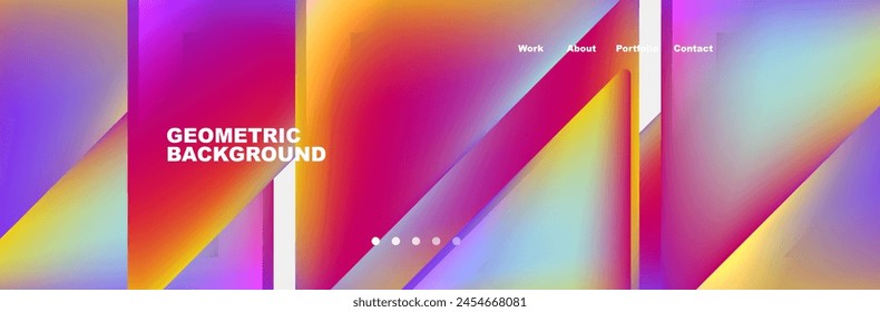 Un fondo geométrico vibrante con un degradado de color arco iris con tonos de rosa, violeta, magenta y azul eléctrico. El patrón consiste en rectángulos coloridos y matices y sombras