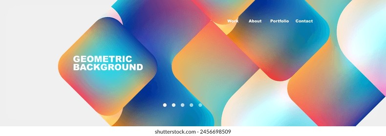 A vibrant geometric background featuring a rainbow of colors, including azure, orange, and electric blue. The pattern resembles circles and balloons, inspired by nature