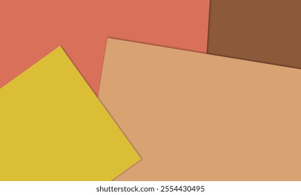 Vibrant geometric background with overlapping squares in warm, earthy tones.