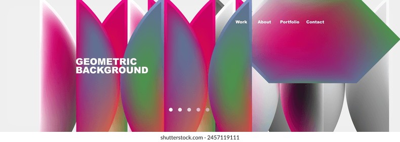 A vibrant geometric background showcasing a rainbow of colors including purple, violet, pink, magenta, and electric blue. The liquid art design features a variety of tints and shades